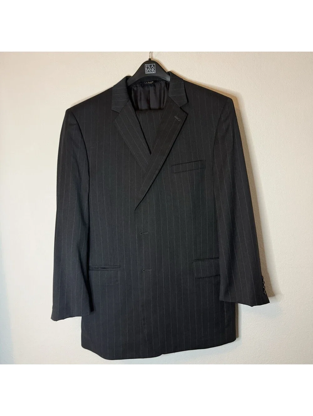 Jos A Bank Signature Suit 48L Pants 40x31 Charcoal Pinstripe 100% Wool